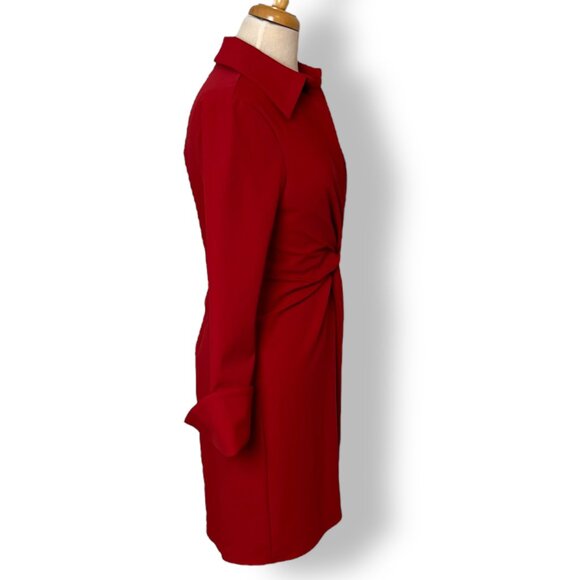 Cinq a Sept Long Sleeve McKenna Knot-Front Shirtdress Warm Cranberry Size 6 - Picture 6 of 9